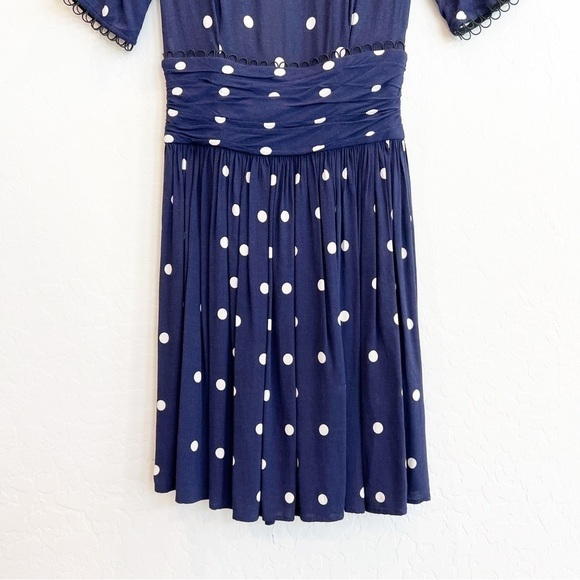 & Other Stories Women's Polka Dot Open Back Mini Dress Navy Blue Ruched Waist 2 - Picture 4 of 9